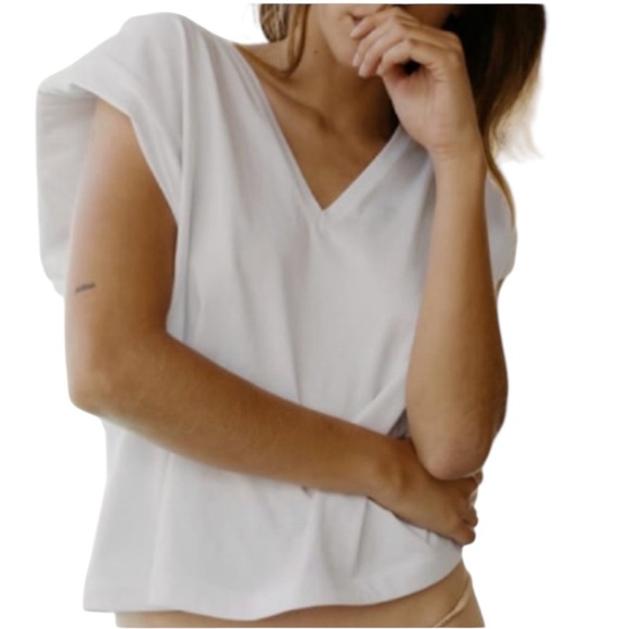 Zara White Shoulder Pad V-Neck Muscle Tee - L - Picture 15 of 15